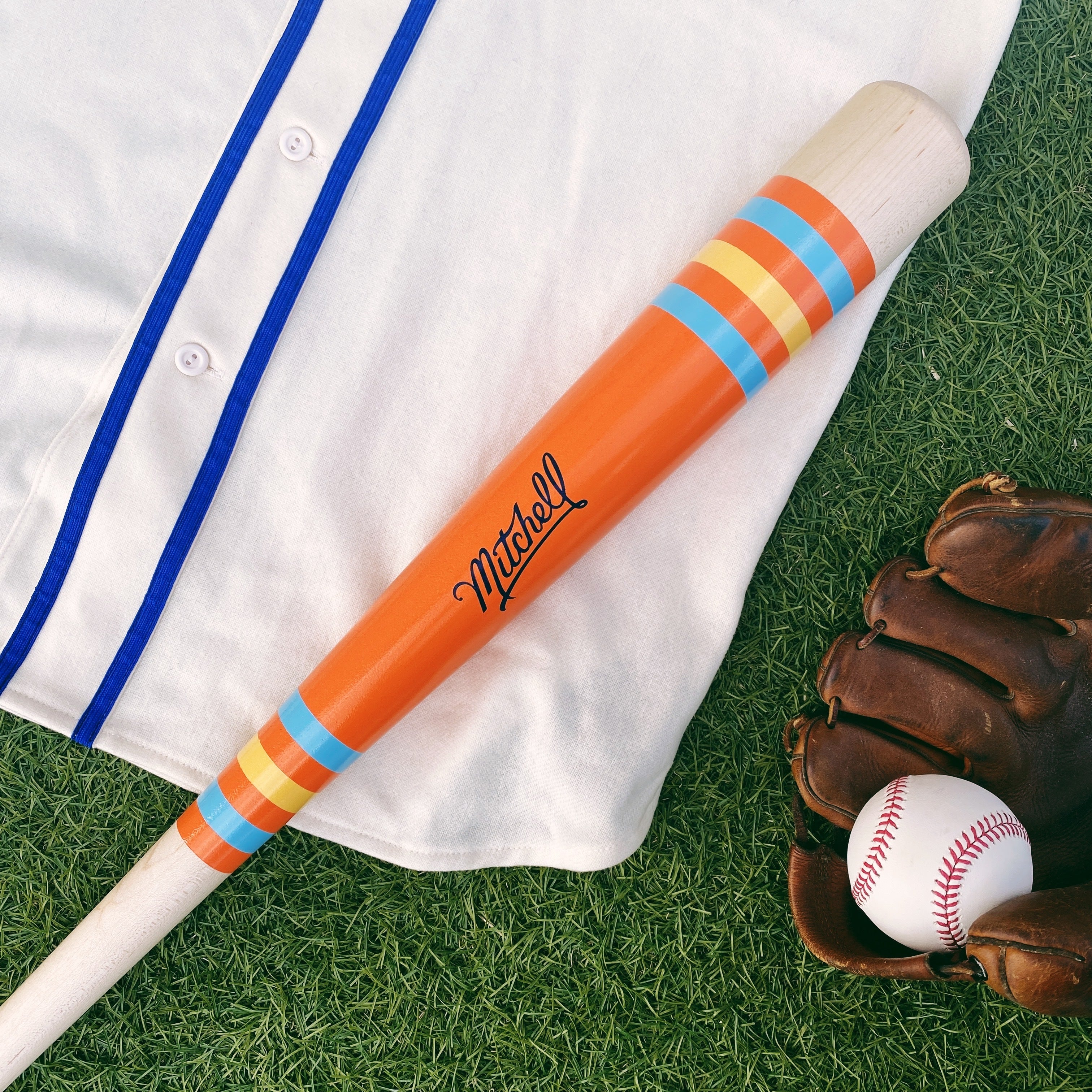 Mitchell Bat Co. striped baseball bats, hand-painted baseball bats